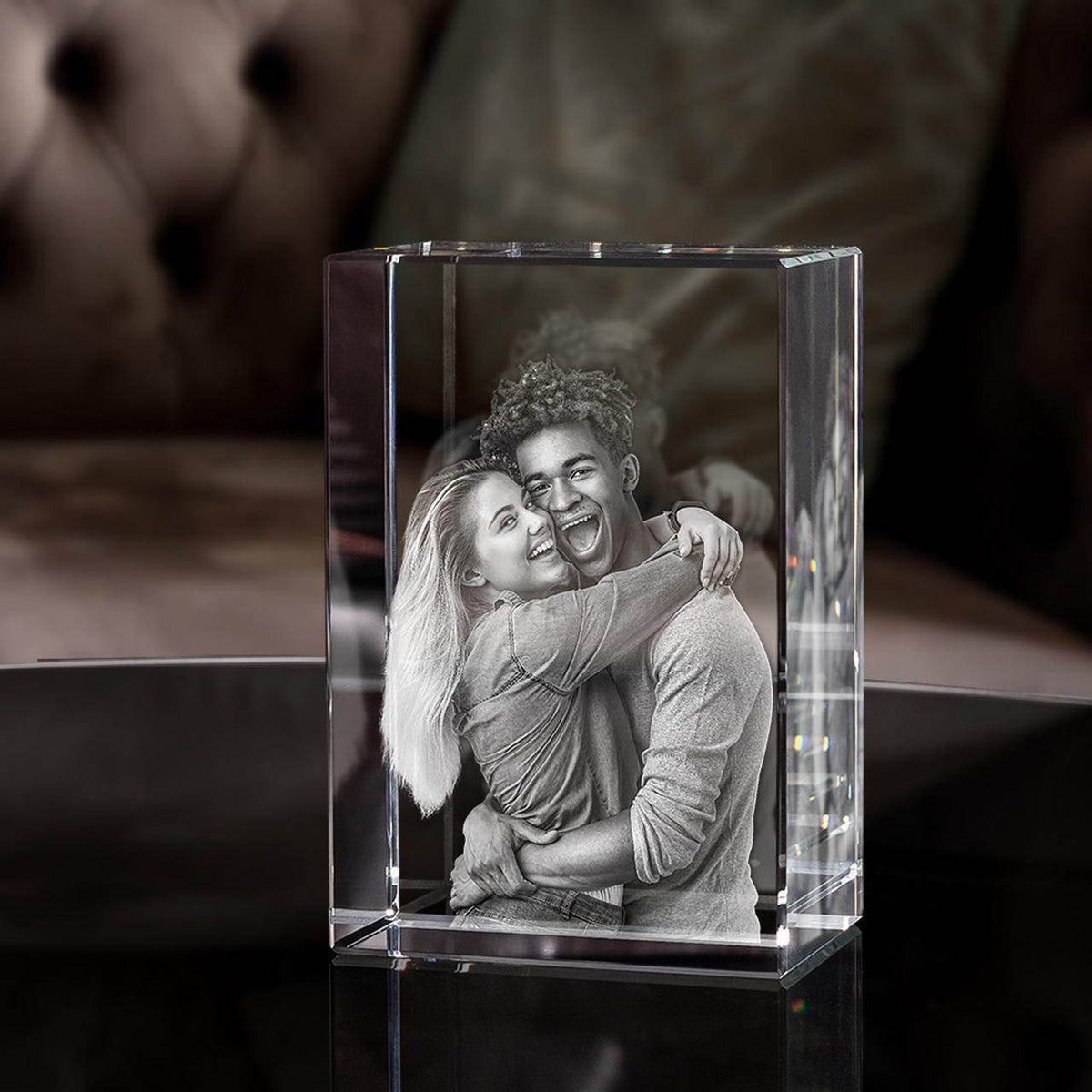 Bloc de verre personnalisé avec votre photo gravée en 2D ou 3D