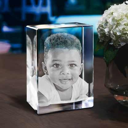 Bloc de verre personnalisé avec votre photo gravée en 2D ou 3D