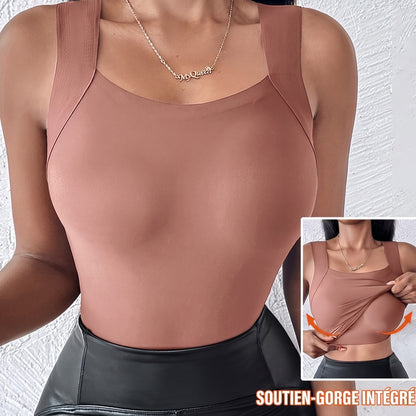 Débardeurs à col en U pour femme avec soutien-gorge intégré