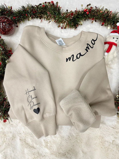 Sweat personnalisé Maman ou Papa avec prénoms sur la manche
