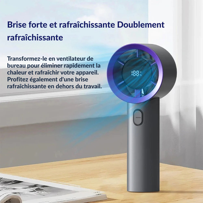 Ventilateur Mini Portable à Main USB Rechargeable – 5 Vitesses + Écran LED