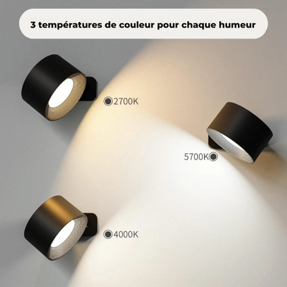 Applique murale LED rechargeable 360° - lumière sans câblage