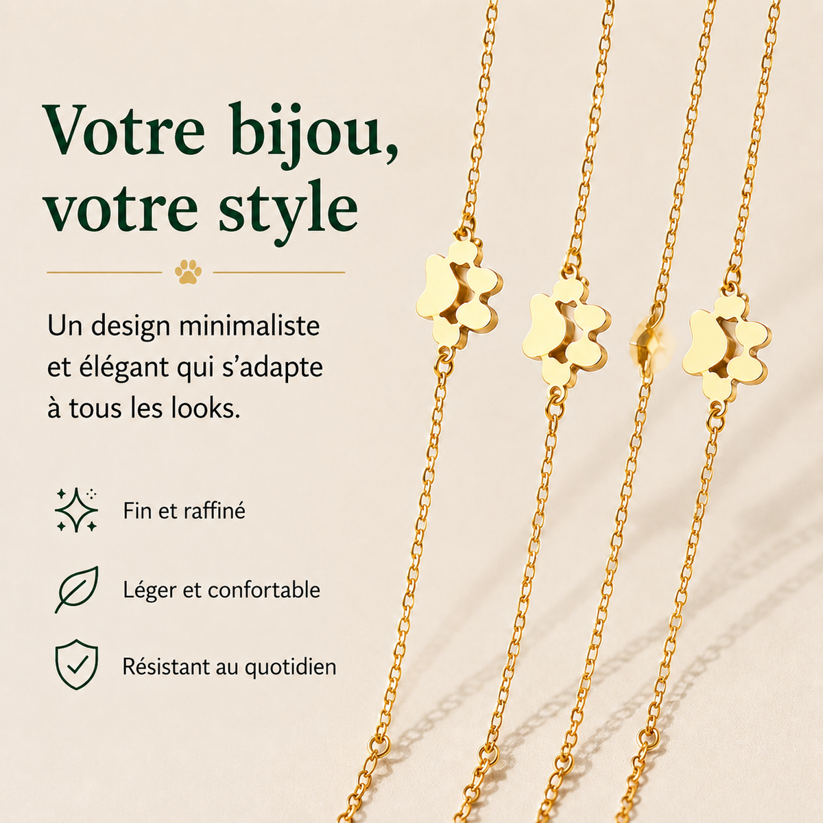 Bracelet patte de chien personnalisé avec prénom gravé