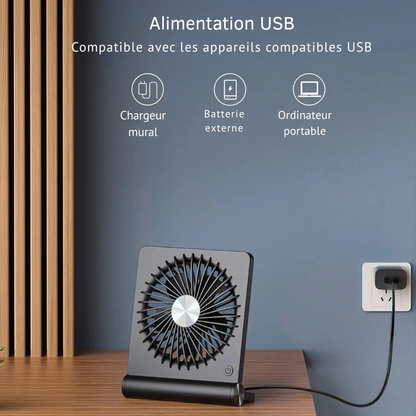 Ventilateur de Table Ultra-Silencieux BreezeMax – Refroidissement Puissant & Compact USB