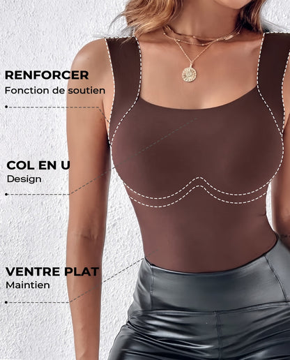Débardeurs à col en U pour femme avec soutien-gorge intégré
