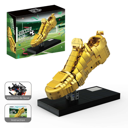 Jeu de Construction Chaussure de Football Dorée – Maquette Décorative en Briques pour Enfants et Adultes