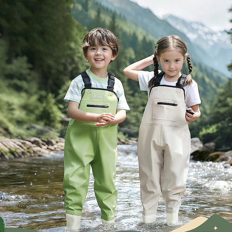 Kinder Wathose mit Gummistiefeln 100 Prozent Wasserdicht Anglerhose für Jungen und Mädchen Spielhose zum Wattwandern und Pfützenspringen im Kindergarten Blau