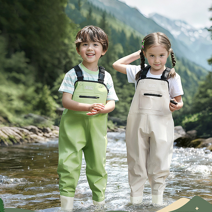 Kinder Wathose mit Gummistiefeln 100 Prozent Wasserdicht Anglerhose für Jungen und Mädchen Spielhose zum Wattwandern und Pfützenspringen im Kindergarten Blau