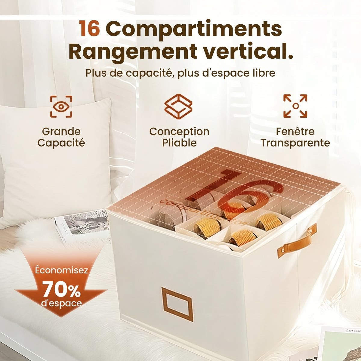 Boîte de rangement en tissu pour chaussures – Pliable, grande capacité, anti-poussière et respirante pour placard et chambre