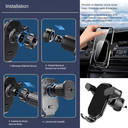 Support téléphone voiture en ABS - rotation 360°, maintien stable