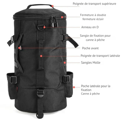 Sac à dos de pêche multifonction avec porte-cannes – Organisation, confort et performance