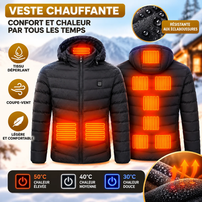 Veste chauffante à capuche - chaleur réglable pour les journées froides