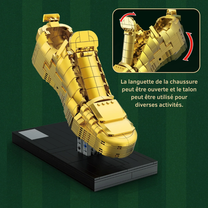 Jeu de Construction Chaussure de Football Dorée – Maquette Décorative en Briques pour Enfants et Adultes