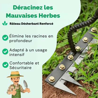Râteau désherbant en acier carbone - entretenez votre jardin facilement