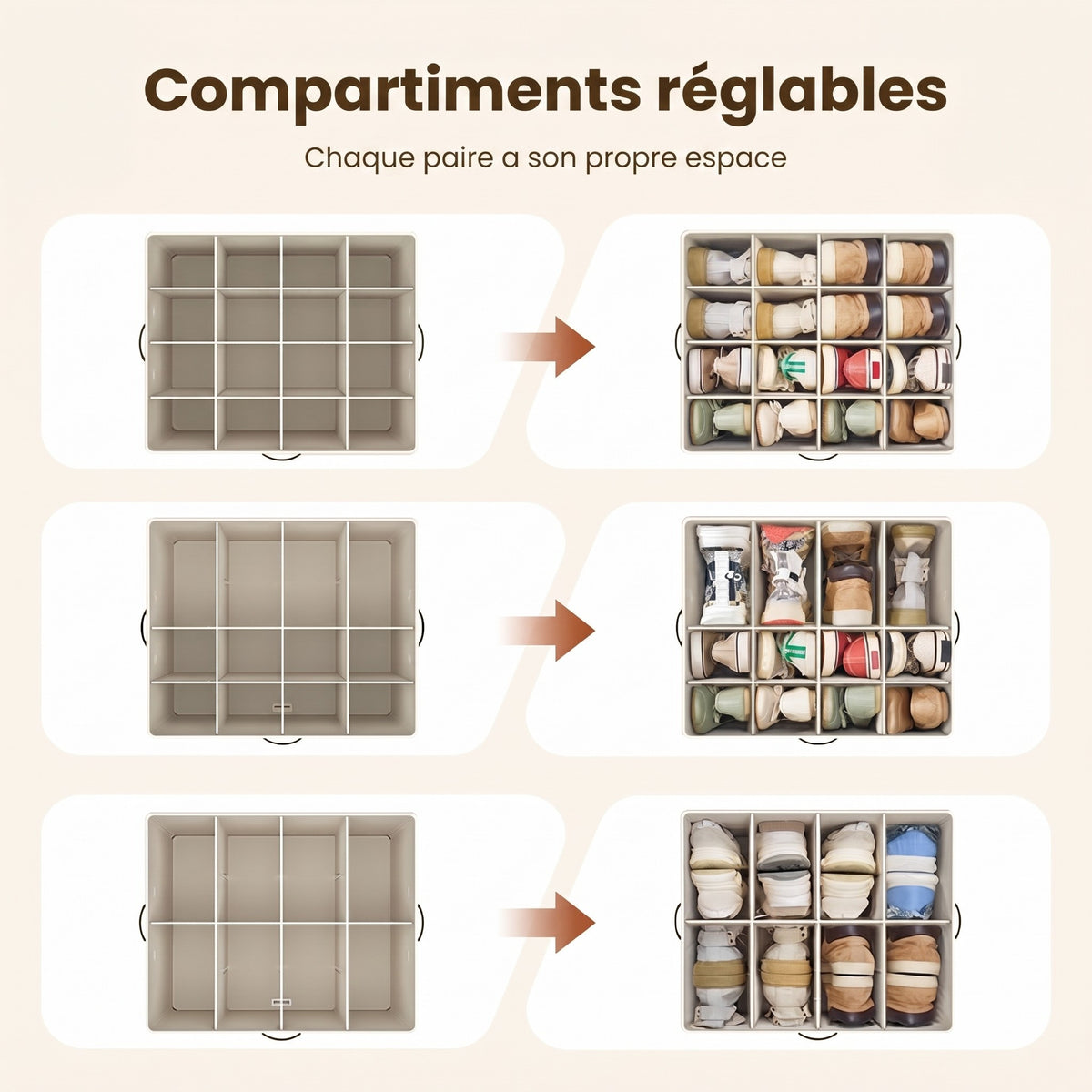 Boîte de rangement en tissu pour chaussures – Pliable, grande capacité, anti-poussière et respirante pour placard et chambre