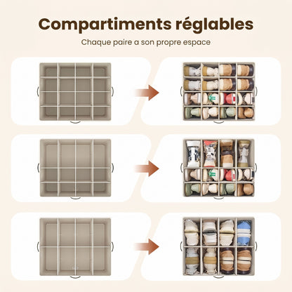 Boîte de rangement en tissu pour chaussures – Pliable, grande capacité, anti-poussière et respirante pour placard et chambre