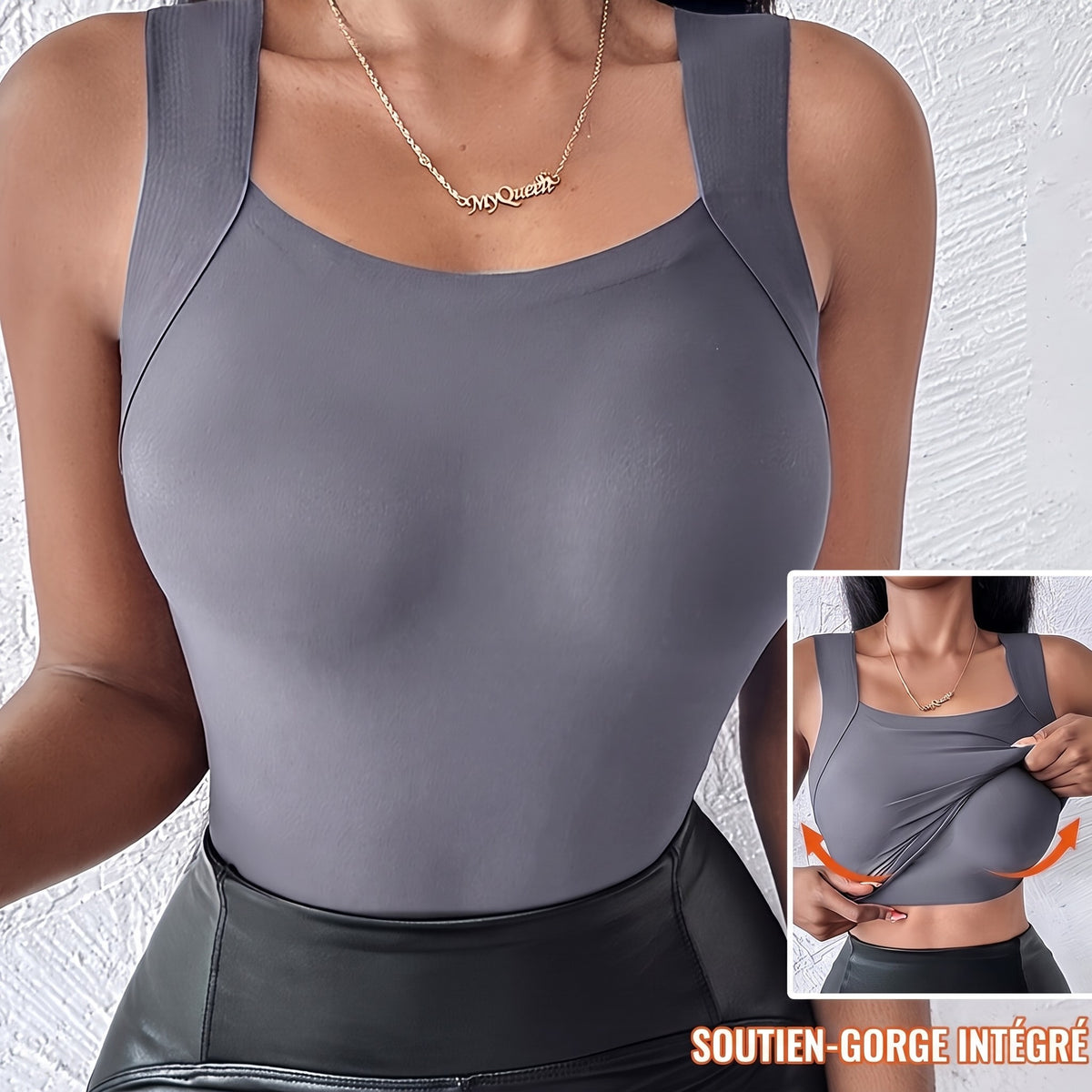 Débardeurs à col en U pour femme avec soutien-gorge intégré