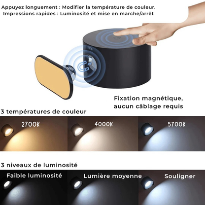 Applique murale LED rechargeable 360° - lumière sans câblage