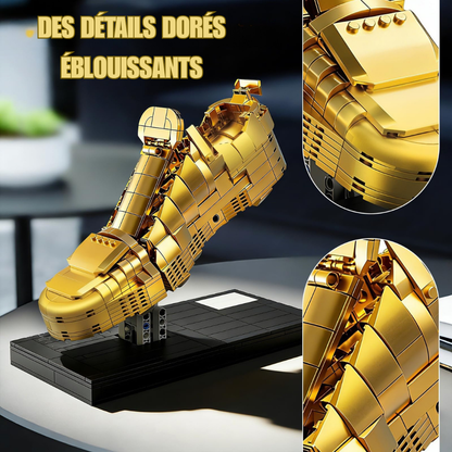 Jeu de Construction Chaussure de Football Dorée – Maquette Décorative en Briques pour Enfants et Adultes