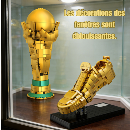 Jeu de Construction Chaussure de Football Dorée – Maquette Décorative en Briques pour Enfants et Adultes