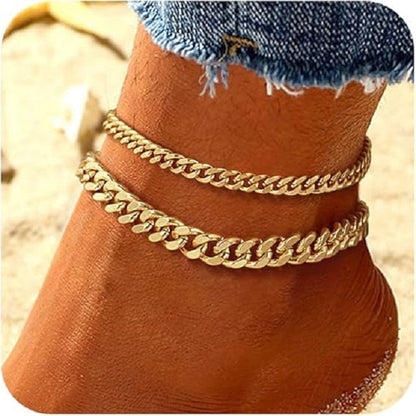 Bracelet de Cheville en Acier Inoxydable Doré pour Femme – Élégance et Style Estival