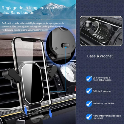 Support téléphone voiture en ABS - rotation 360°, maintien stable