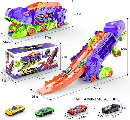 Super Transporteur Dino City avec Piste | Camion Transformable avec Piste de Course Dino pour Enfants