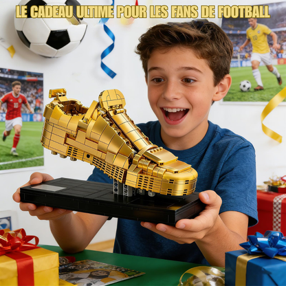 Jeu de Construction Chaussure de Football Dorée – Maquette Décorative en Briques pour Enfants et Adultes