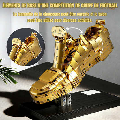 Jeu de Construction Chaussure de Football Dorée – Maquette Décorative en Briques pour Enfants et Adultes
