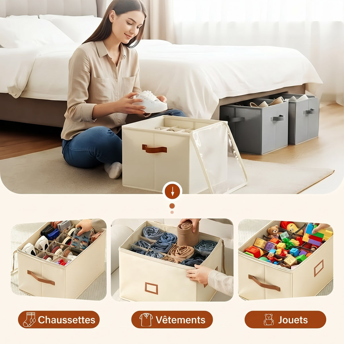 Boîte de rangement en tissu pour chaussures – Pliable, grande capacité, anti-poussière et respirante pour placard et chambre