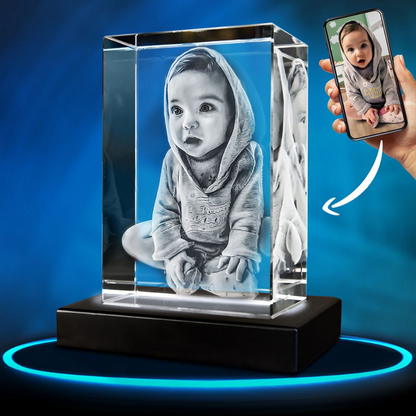 Bloc de verre personnalisé avec votre photo gravée en 2D ou 3D