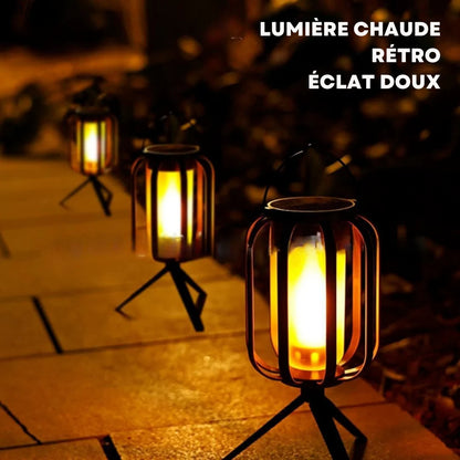 Lanterne Solaire LED Effet Flamme — Éclairage d'Ambiance Extérieur Rechargeable USB-C