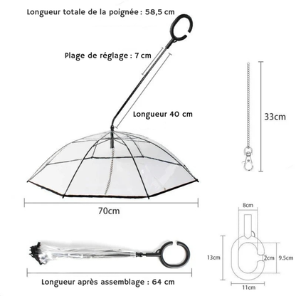 Parapluie transparent pour chiens - promenades au sec sous la pluie