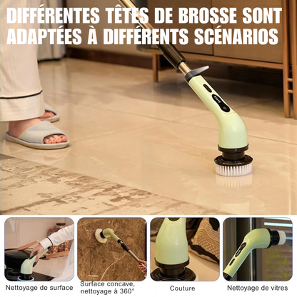Brosse de nettoyage électrique 9-en-1 - nettoyez sans vous pencher