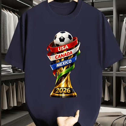 T-shirt imprimé Coupes USA Canada 2026, T-shirt décontracté à manches courtes et col rond pour homme, Haut d'été essentiel pour les fans de football