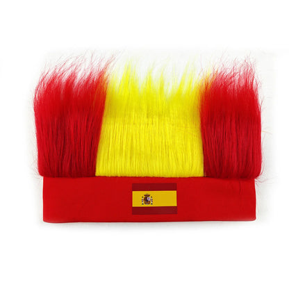 Bandeau Perruque pour Supporters de Football avec Autocollant Drapeau National, Bandeau Poilu, Perruques Chapeau Fou de Football, Accessoires de Costume pour Événements Sportifs