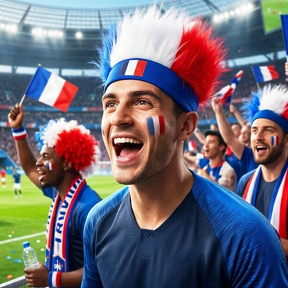 Bandeau Perruque pour Supporters de Football avec Autocollant Drapeau National, Bandeau Poilu, Perruques Chapeau Fou de Football, Accessoires de Costume pour Événements Sportifs
