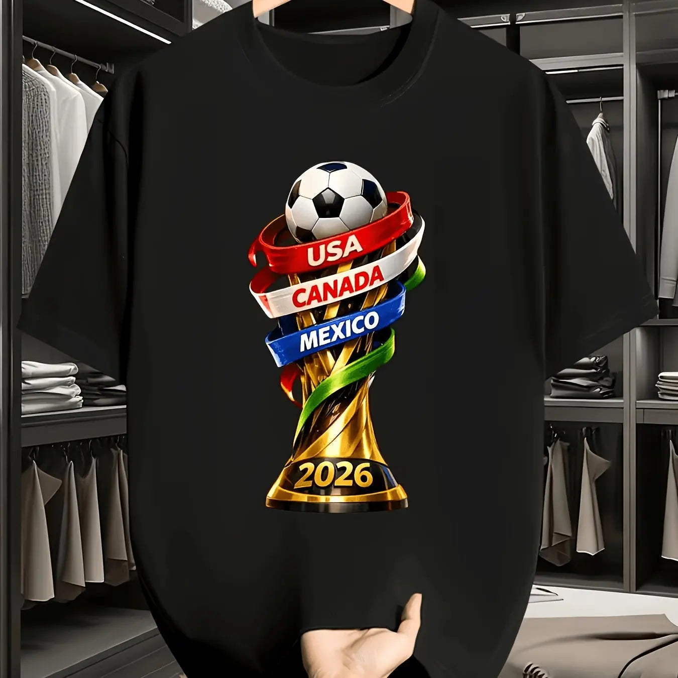 T-shirt imprimé Coupes USA Canada 2026, T-shirt décontracté à manches courtes et col rond pour homme, Haut d'été essentiel pour les fans de football