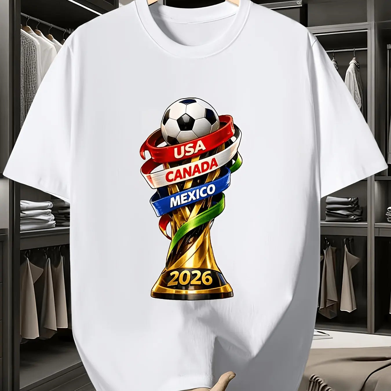 T-shirt imprimé Coupes USA Canada 2026, T-shirt décontracté à manches courtes et col rond pour homme, Haut d'été essentiel pour les fans de football