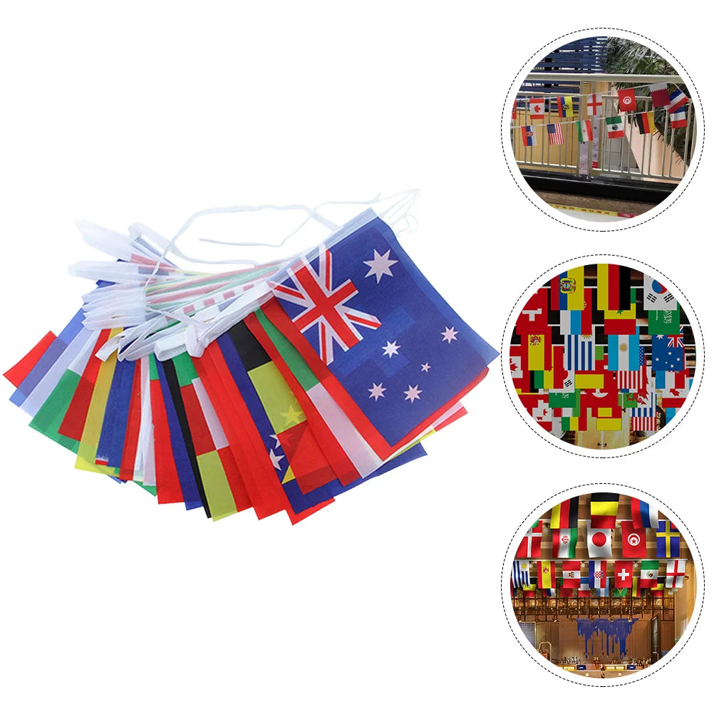 Drapeaux internationaux des pays, banderole, fanion à cordes, décor de fête, guirlande du monde de la coupe de football