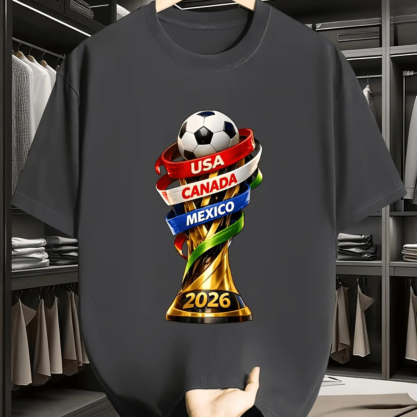 T-shirt imprimé Coupes USA Canada 2026, T-shirt décontracté à manches courtes et col rond pour homme, Haut d'été essentiel pour les fans de football