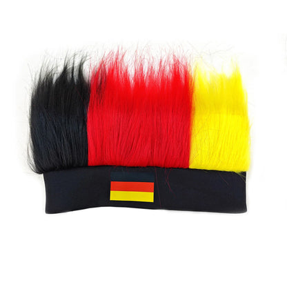 Bandeau Perruque pour Supporters de Football avec Autocollant Drapeau National, Bandeau Poilu, Perruques Chapeau Fou de Football, Accessoires de Costume pour Événements Sportifs