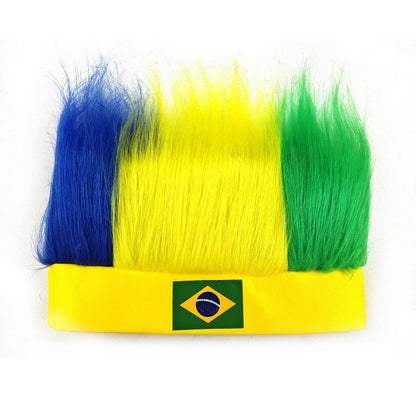 Bandeau Perruque pour Supporters de Football avec Autocollant Drapeau National, Bandeau Poilu, Perruques Chapeau Fou de Football, Accessoires de Costume pour Événements Sportifs