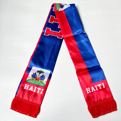Écharpe Drapeau Haïti Norvège 2026, 14x135cm, Imprimée Double Face en Satin, avec Pompons, Idéale pour le Football et les Sports