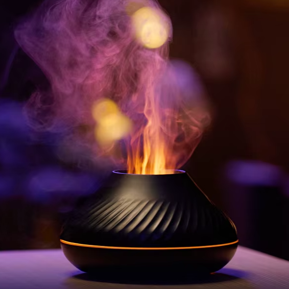 Diffuseur D’Huiles Essentielles Volcanique Avec Lampe À Flamme Colorée Et Humidificateur USB 130ml
