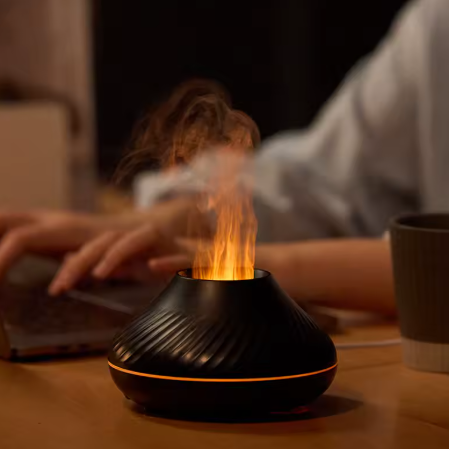 Diffuseur D’Huiles Essentielles Volcanique Avec Lampe À Flamme Colorée Et Humidificateur USB 130ml