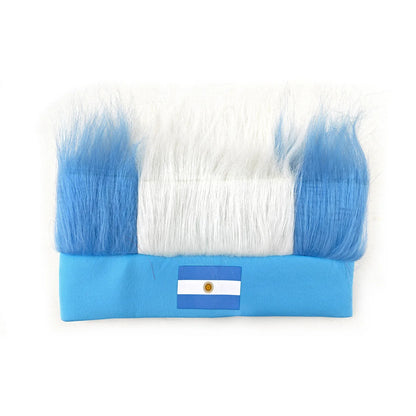Bandeau Perruque pour Supporters de Football avec Autocollant Drapeau National, Bandeau Poilu, Perruques Chapeau Fou de Football, Accessoires de Costume pour Événements Sportifs