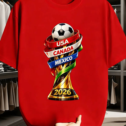 T-shirt imprimé Coupes USA Canada 2026, T-shirt décontracté à manches courtes et col rond pour homme, Haut d'été essentiel pour les fans de football