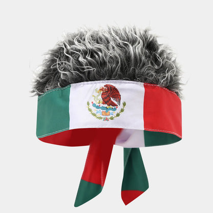 Nouveauté 2026 : Bandeau Perruque, Chapeau de Fan Sportif Inspiré des Drapeaux Nationaux, Casquette Amusante à Cheveux Artificiels pour Match de Football et Fête