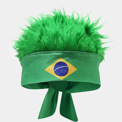 Nouveauté 2026 : Bandeau Perruque, Chapeau de Fan Sportif Inspiré des Drapeaux Nationaux, Casquette Amusante à Cheveux Artificiels pour Match de Football et Fête